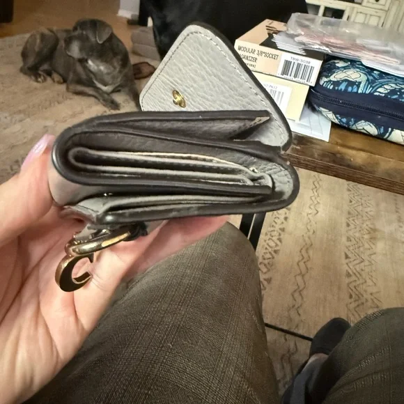 Gray Chloe’ Leather Wallet with Gold Charm - Picture 3 of 5